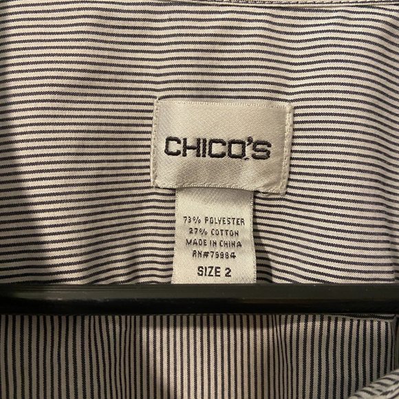 Chicos sz 2 blue pinstriped button down Pintuck 3/4 sleeve sz L - Picture 6 of 6
